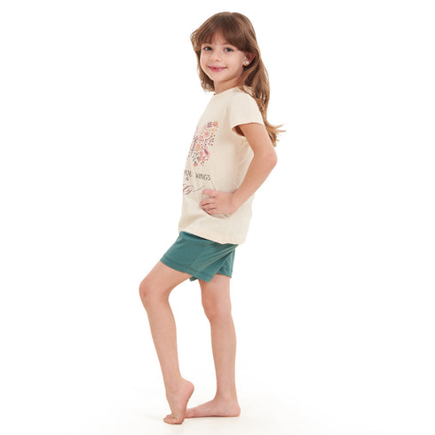 Girls summer pajama set Butterfly t-shirt + Green Army shorts